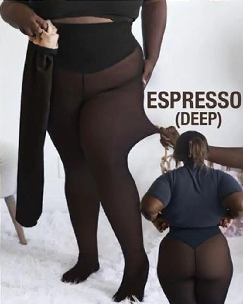 New Women Fleece Lined Black Tights Sheer Fake Translucent Warm Winter Pantyhose Leggings Outfit Thick Tights Invisible Crotch