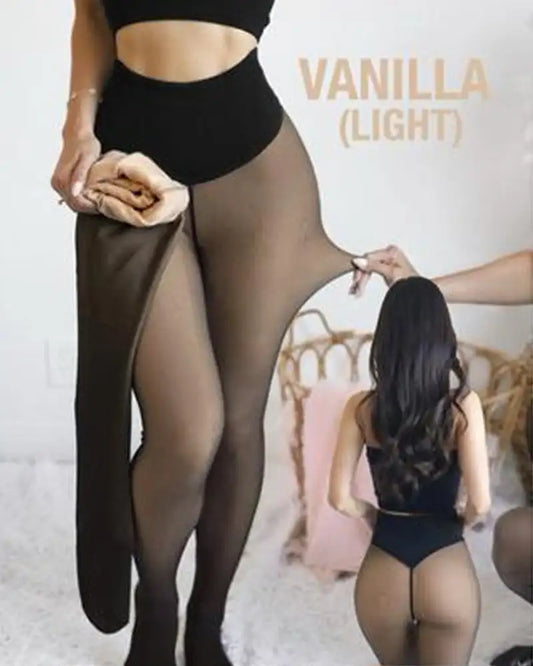 New Women Fleece Lined Black Tights Sheer Fake Translucent Warm Winter Pantyhose Leggings Outfit Thick Tights Invisible Crotch